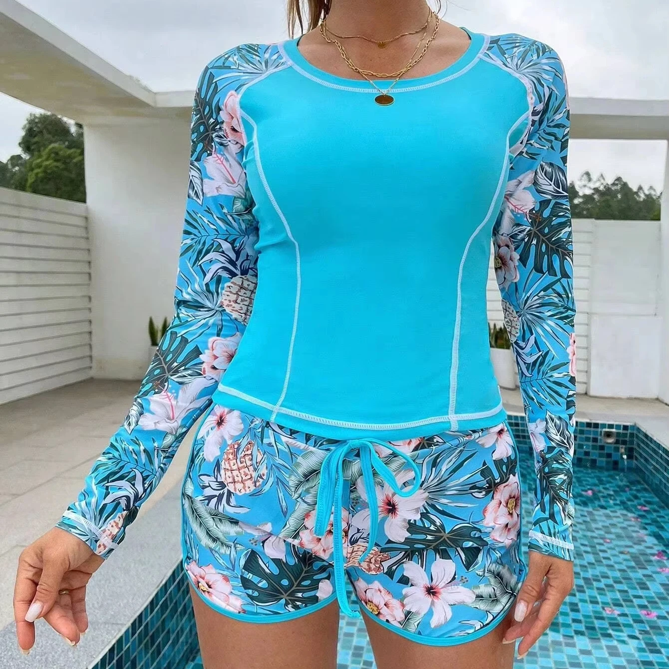 2 шт., женские спортивные купальники с длинным рукавом