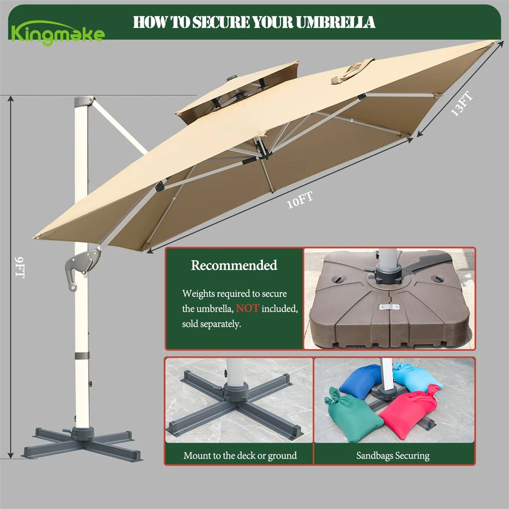 Garden Luxury Patio Furniture set Hotel Used Beach Solar-powered Leds Umbrella & Base Parasol Umbrellas