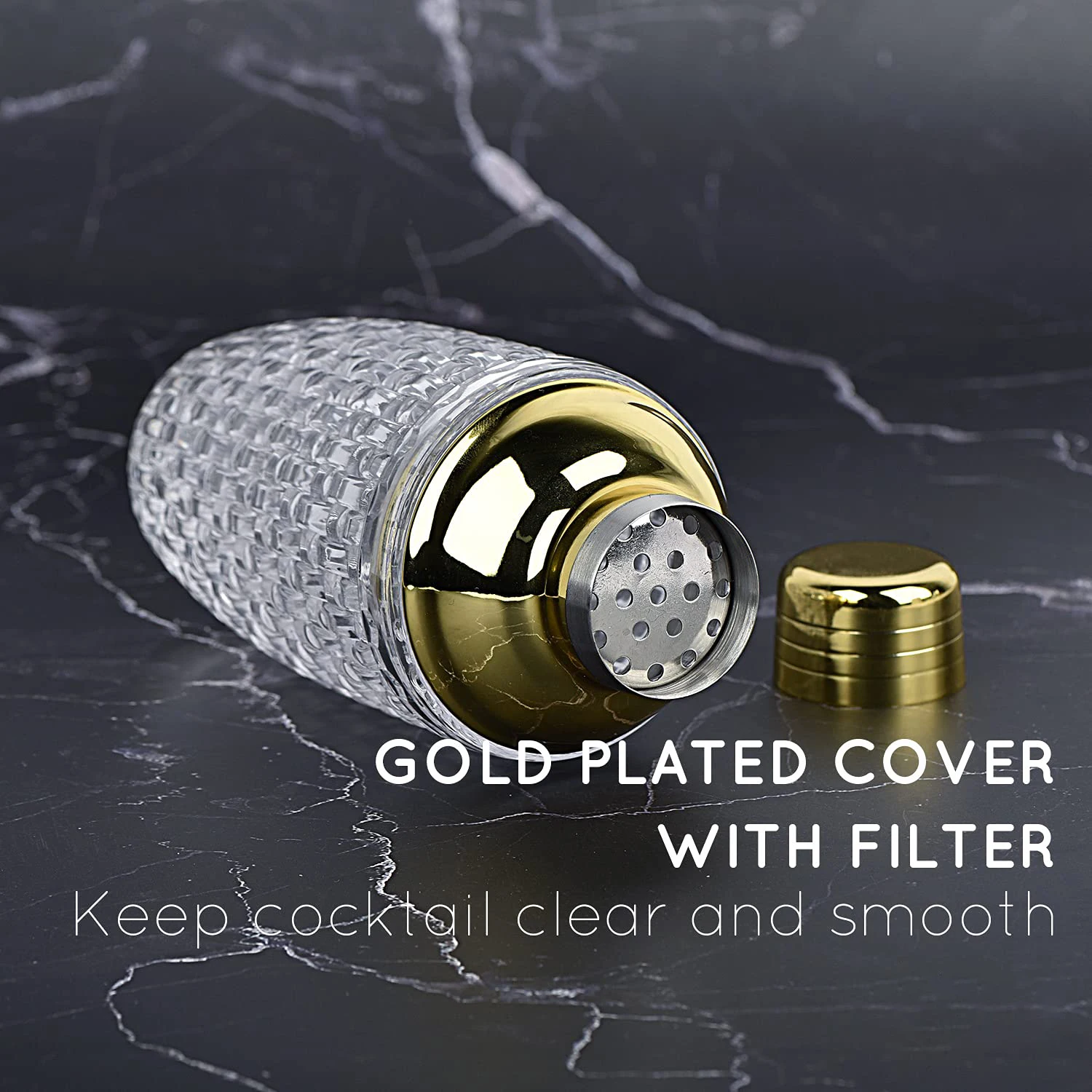 Custom 380ml Cocktail Mixer Stainless Steel Gold Copper 13oz Bar Glass Cocktail Shaker with Leakproof Metallic Steel Lid