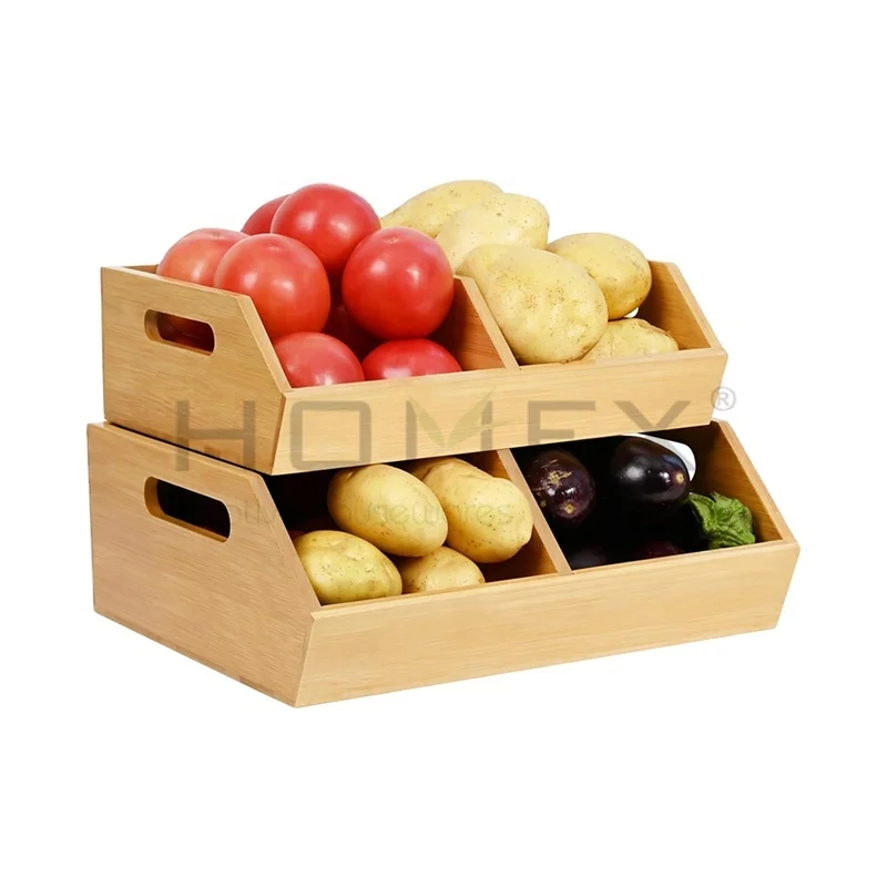 Bamboo Stackable Storage Bin Potato and Onion Kitchen Organizer Kitchen Storage Containers