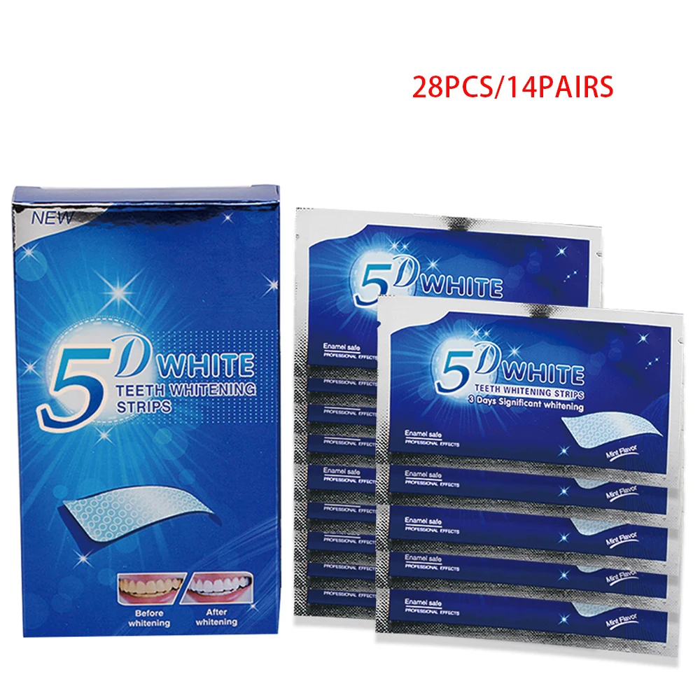 14Pairs 5D Bright White Teeth Whitening Strips Dental Kit Oral Hygiene Care Bleach Tooth Strips For Sensitive Teeth