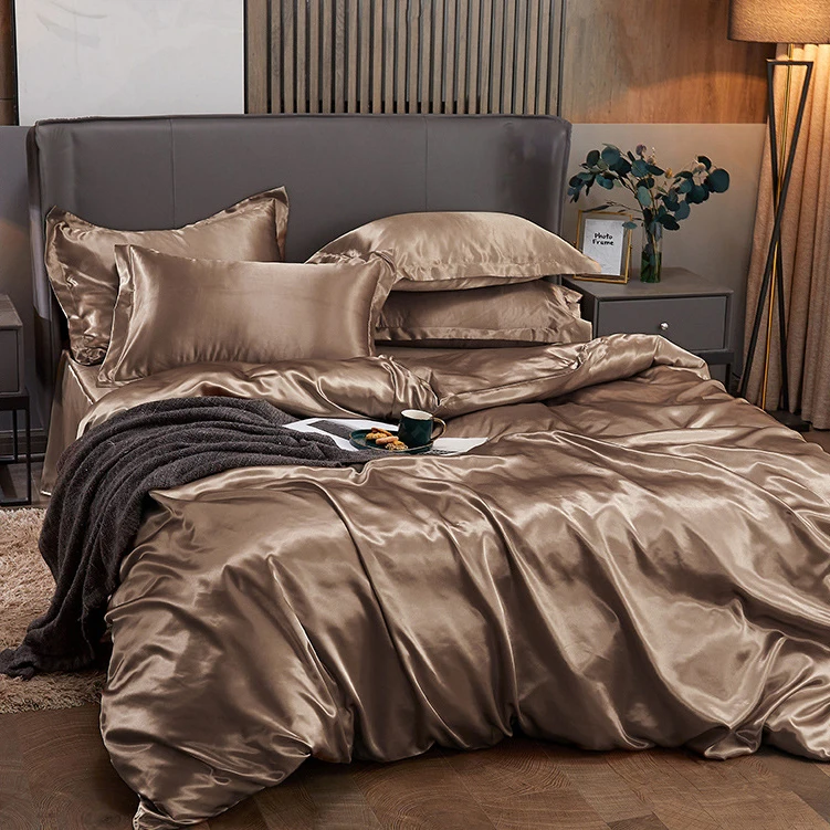 Mulan Silk Smooth Soft Bedding Sets 4PCS Polyester Customize Bed Sheet Solid Luxury Duvet Cover Wedding