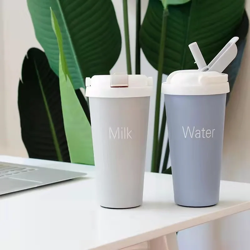 Корейская кружка-термос 500 мл для девушек студенток простая художественная чашка с соломинкой Для Воды портативная креативная красная Милая сетка