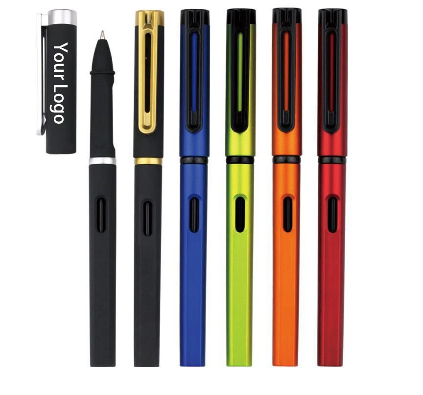 Custom Logo Creative Printed Office School Use Spring Metal Liquid Ink 0.5mm Gel Ink Pen Black Skeleton Silver Gold 1025