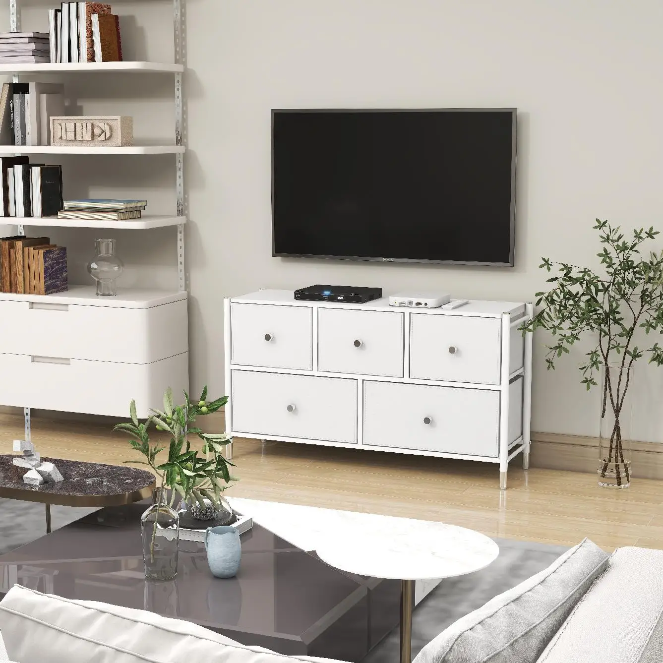 Nordic Tv Stands fabric dresser storage 5 Drawers Chest