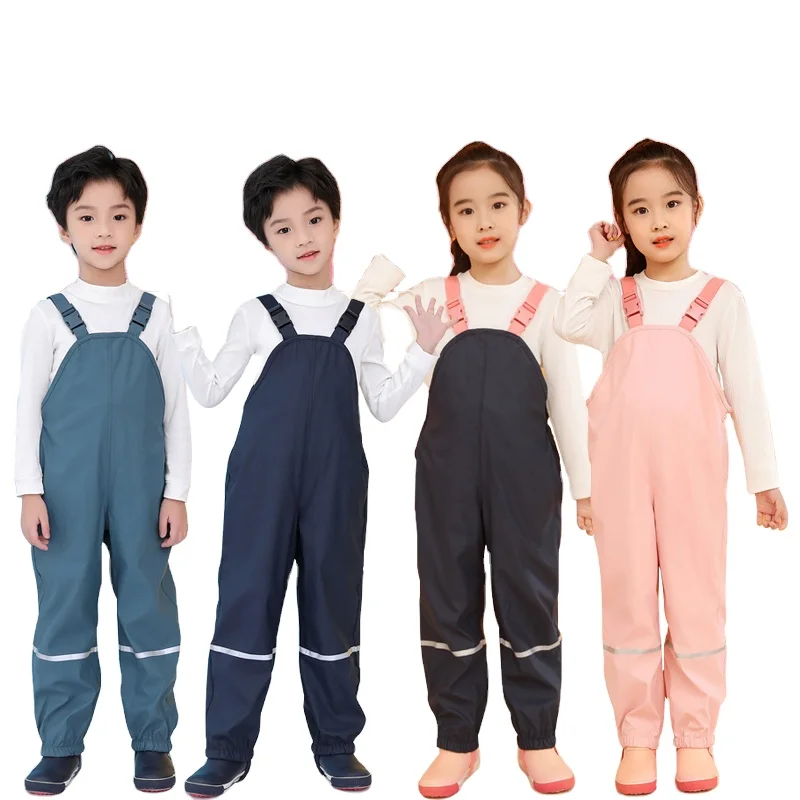 2024 Winter Waterproof Girls Jumpsuit Sports Rain Pants Boys Overalls Winter Fleece Children Clothes Velvet Warm Toddler Pants