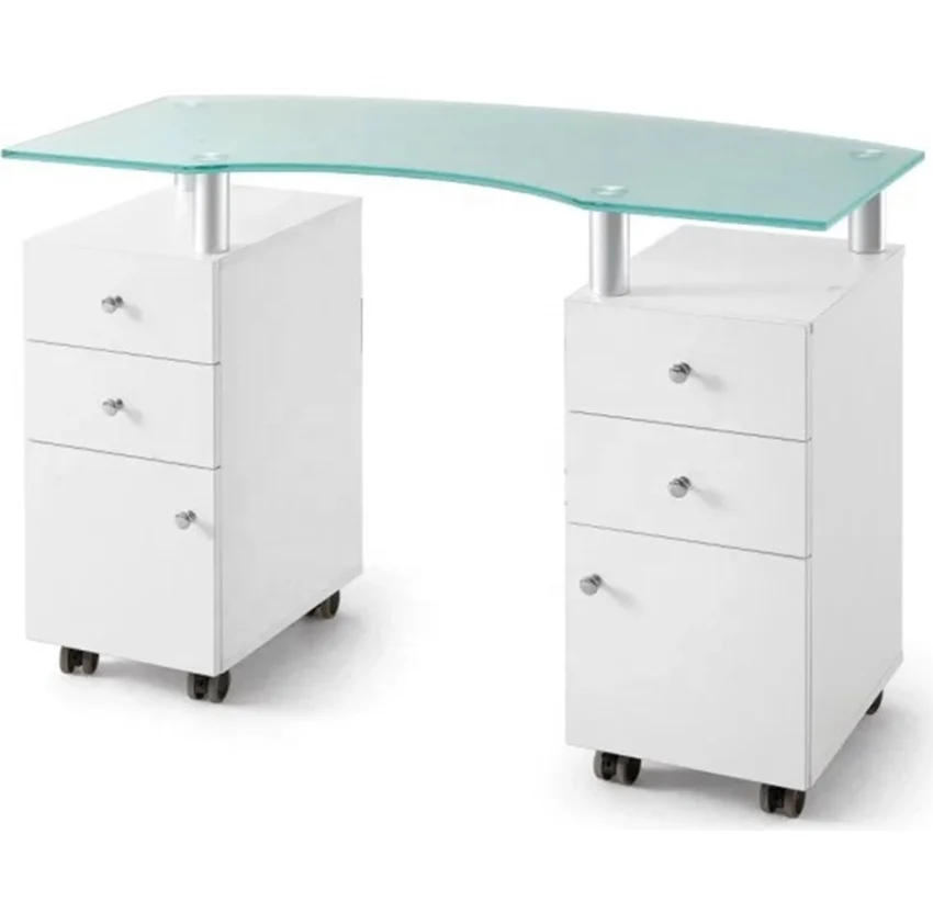 
Beauty Salon Supplies White Glass Manicure Desk / Nail Station with Extractor HY-MT041 