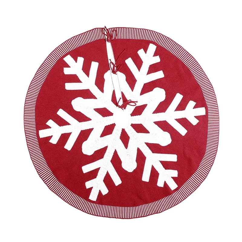 
2020 Christmas tree bottom apron burgundy 122cm big snowflake pattern knitted acrylic wool Christmas tree skirt 