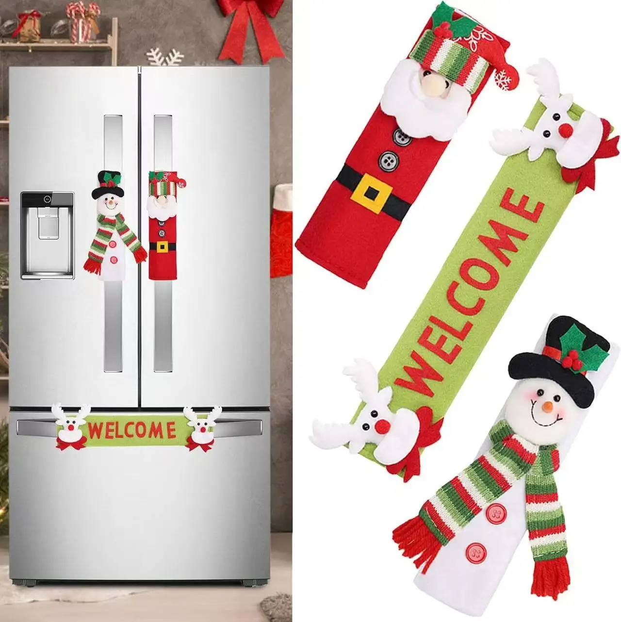New Christmas Supplies European Microwave Gloves Cartoon Flannel Snowman Refrigerator Gloves Oven Protective Cover