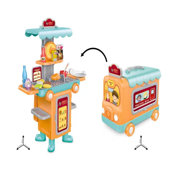 2 in 1 Children play set Barbecue  game ,BBQ play set toy Transform Bus