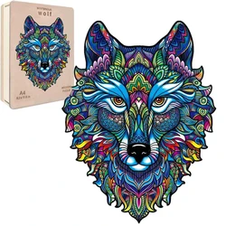 Wholesale puzzle Custom wooden box A4 3D wooden puzzle animal wooden jigsaw puzzle wolf