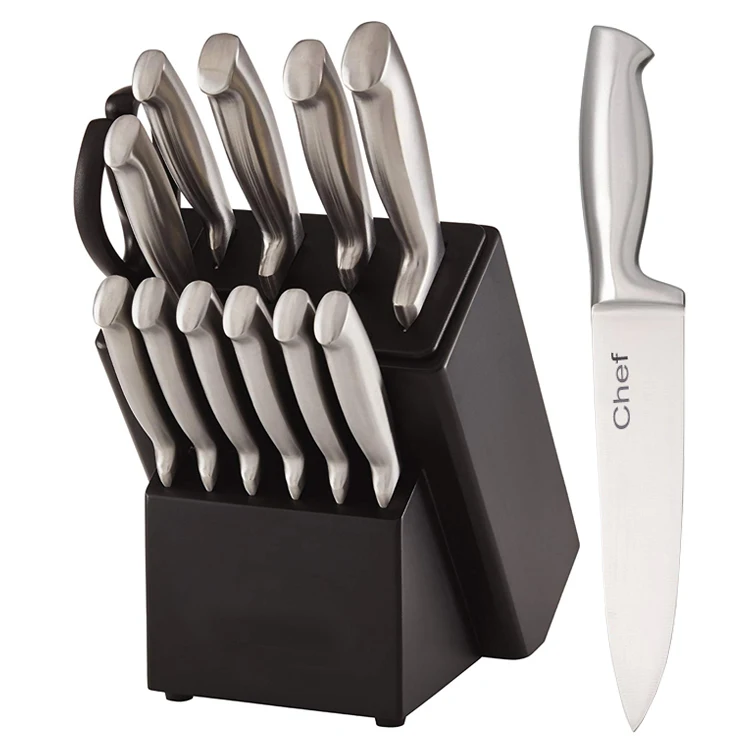 Hot sell Premium 13 piece Hollow metal handle Knife Kitchen Set with block and scissors