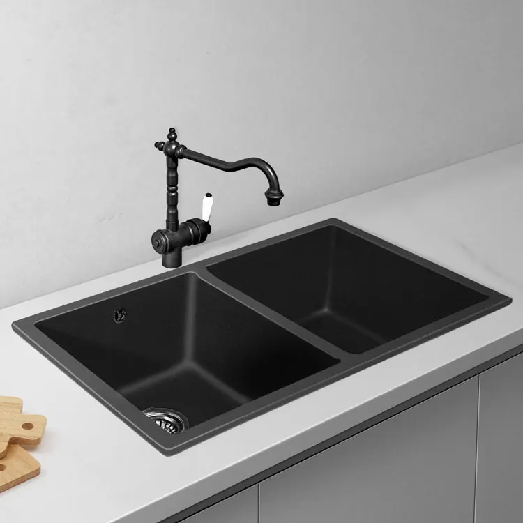 Granite Kitchen Sink Quartz Drop-in Sink Single Bowl Sink with Drain
