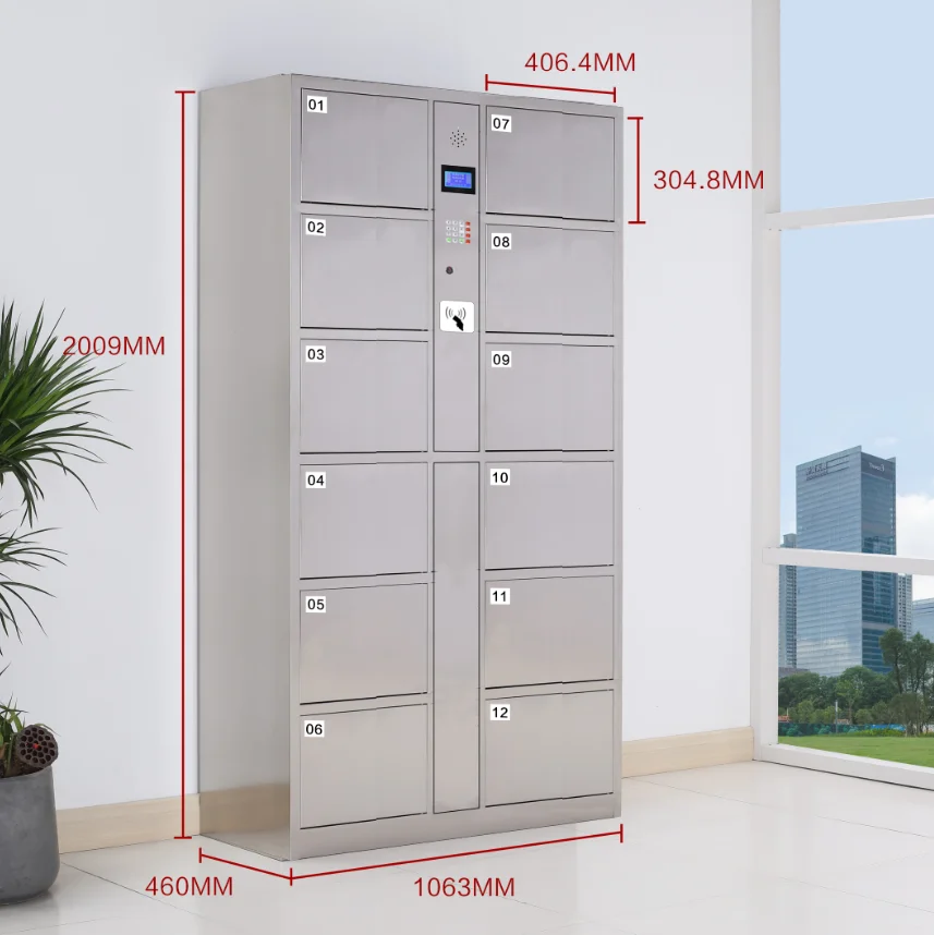 304 Stainless steel Factory price 12 Doors electronic parcel locker for supermarket