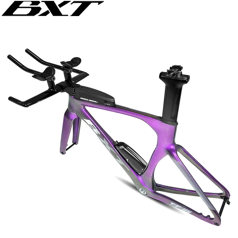 BXT TT Bike Frame Set Carbon Fiber 700*32C With TT Handlebar Storage Case Racing Cycling Time Trial Triathlon Bicycle Frameset