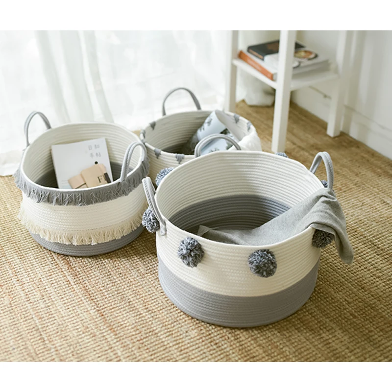 Factory Price Customized New Fashion Round Shape Cotton Ropestorage Baskets Natural Pink Cotton Basket