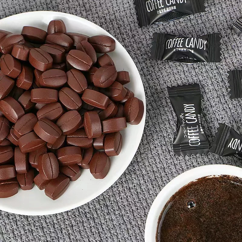 Hot Selling Individual Wrapped Sweets Hard Candy Coffee Chewable Tablets Candy OEM Coffee Bean Candy