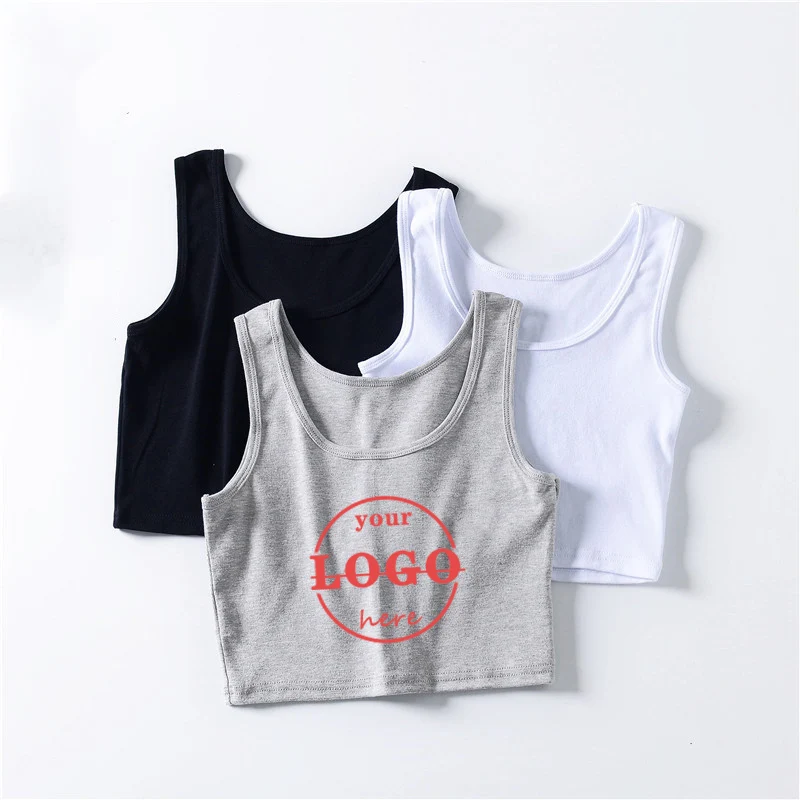 Wholesale Sexy Women Sleeveless 100% cotton Crop tops Tank Tops Custom Bulk Solid Black Crop Tops Vest with your logo