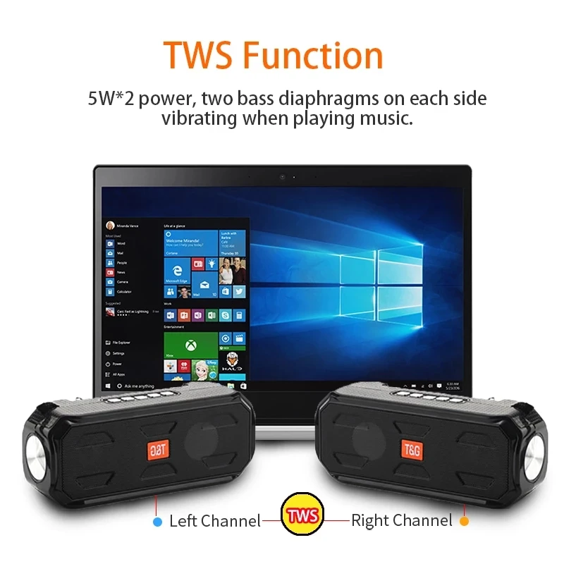 TG280 Portable Solar Charging Compatible Speaker Outdoor Solar Charging Subwoofer TWS Radio Receiver with Flashlight Speaker
