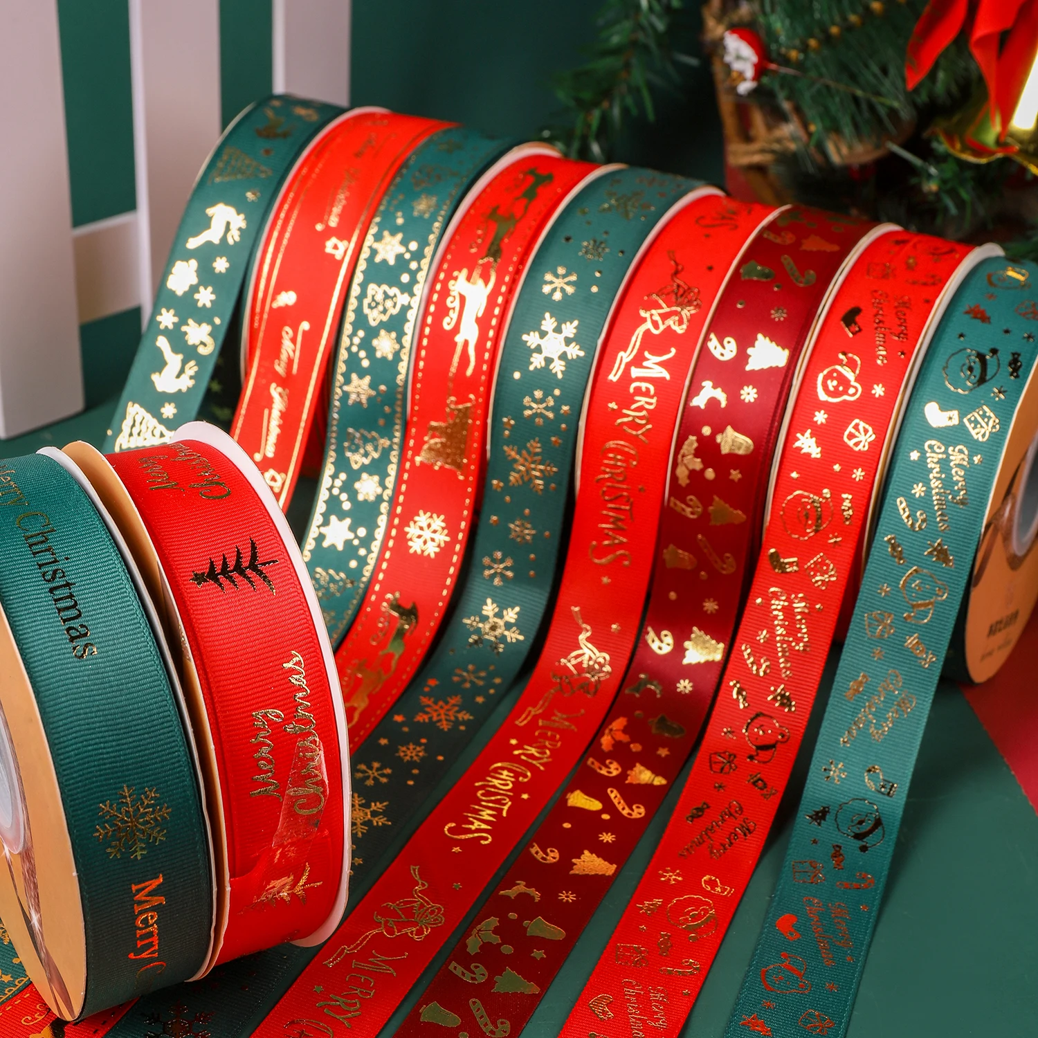 Customized wholesale Christmas ribbon ribbed letter printing ribbon flower materials gift packaging Christmas ribbon