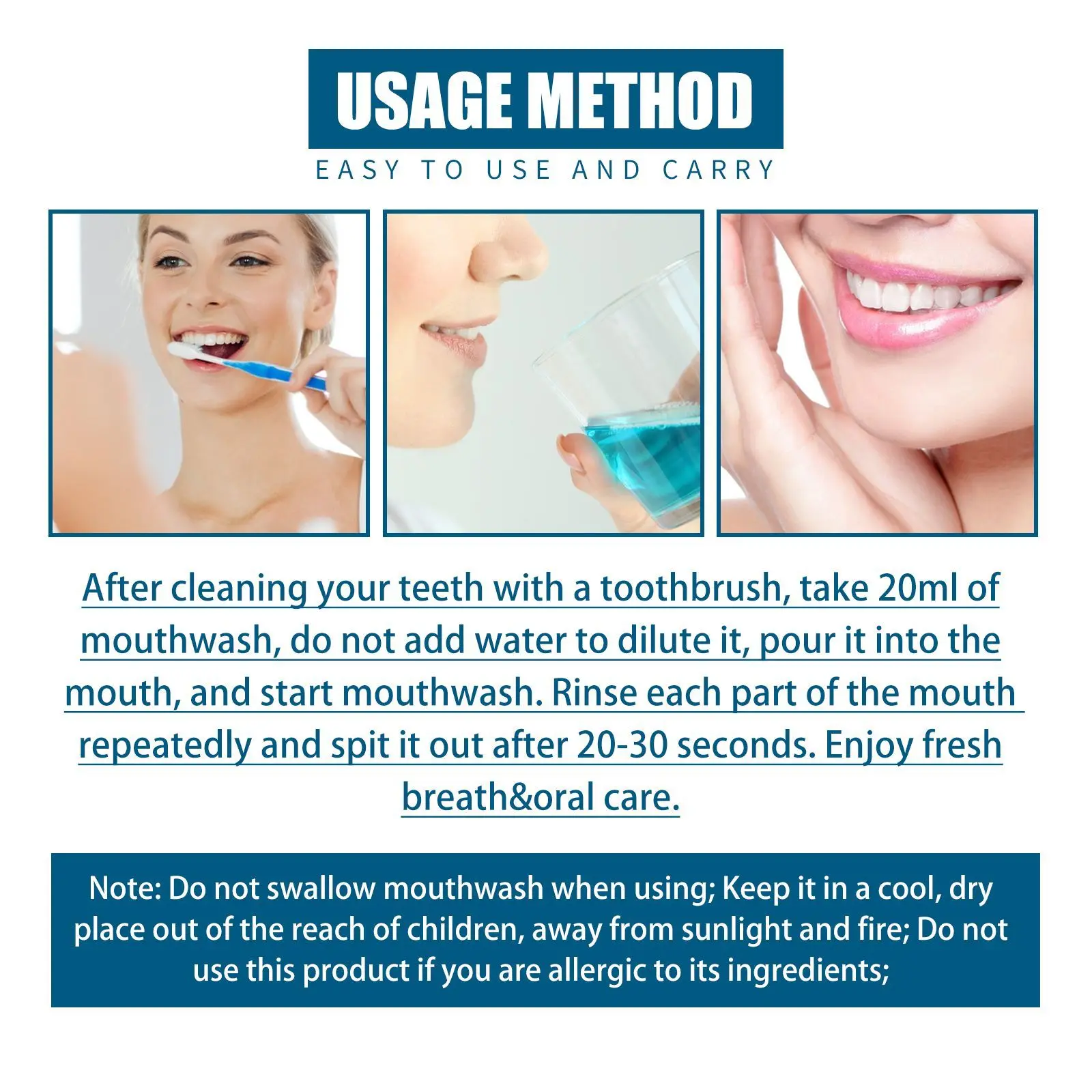 Mouthwash removes tooth stains, removes odor, and refreshes oral hygiene  to maintain oral health mouth wash