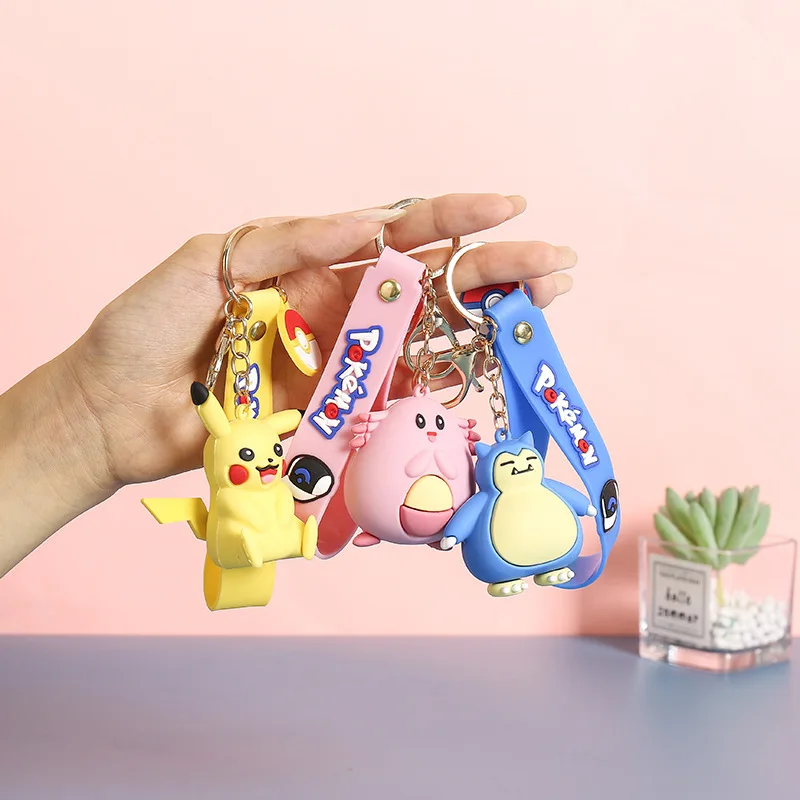 Оптовая продажа брелок с фигурками покемонов для ключей 3D Poke-mon мультипликационный персонаж аниме ПВХ Пикачу резиновый