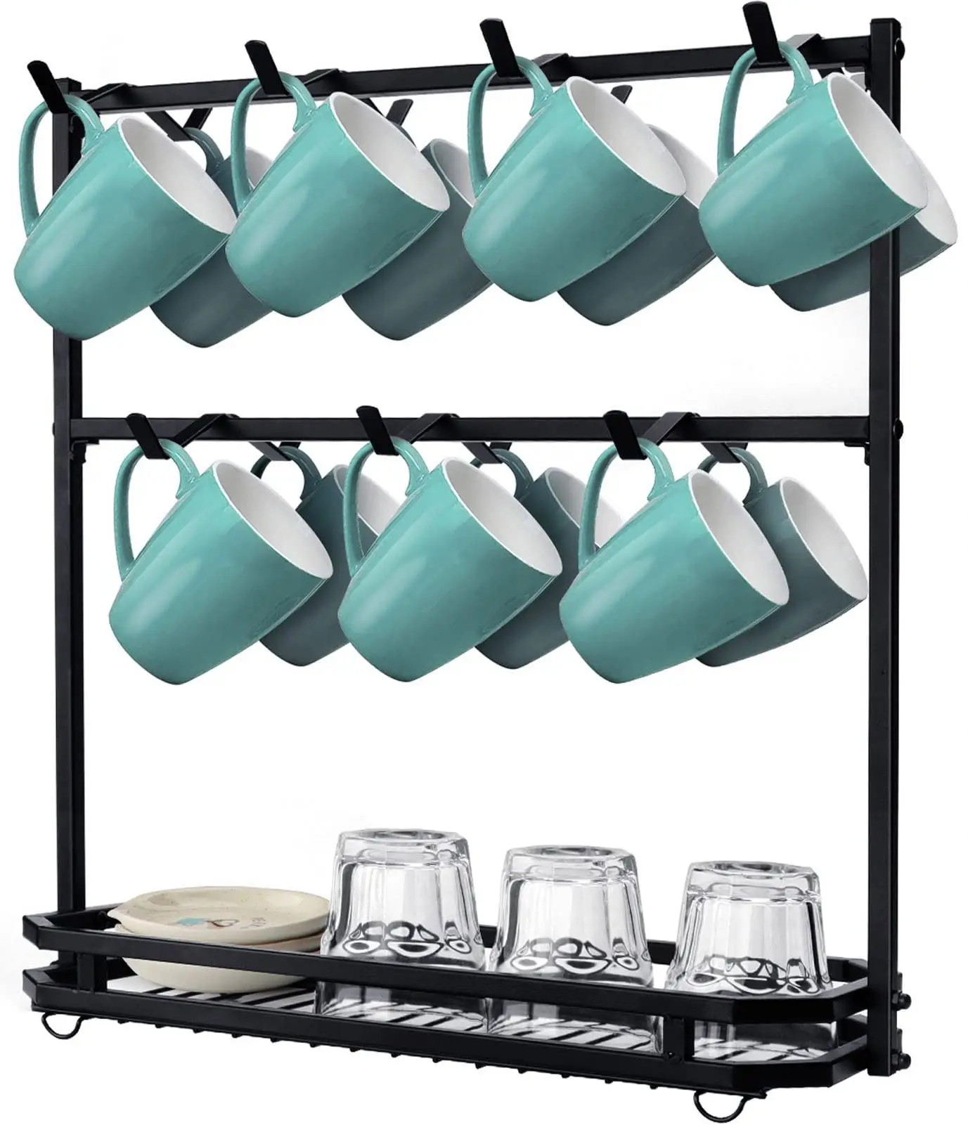 Large Holder Stand Countertop 2 Tier Counter Display Storage Metal Wire Tea Cup Hold Mug Rack