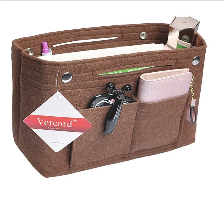 Custom Logo Eco-Friendly Pink Wool Felt Fabric Travel Makeup Bag Fashion Style Multifunction Thread Pockets Toiletry Pouch