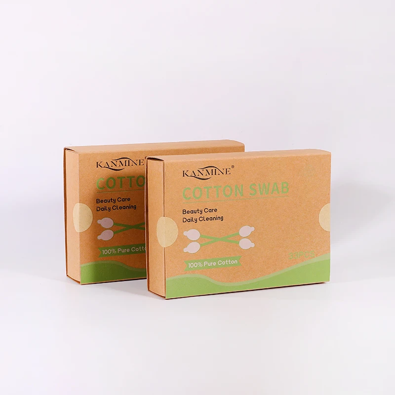 Factory Wholesale Make-up Cleaning Tools 33Pcs Bamboo Stick Gourd Head Cotton Swab With Kraft Paper Drawer Box Package