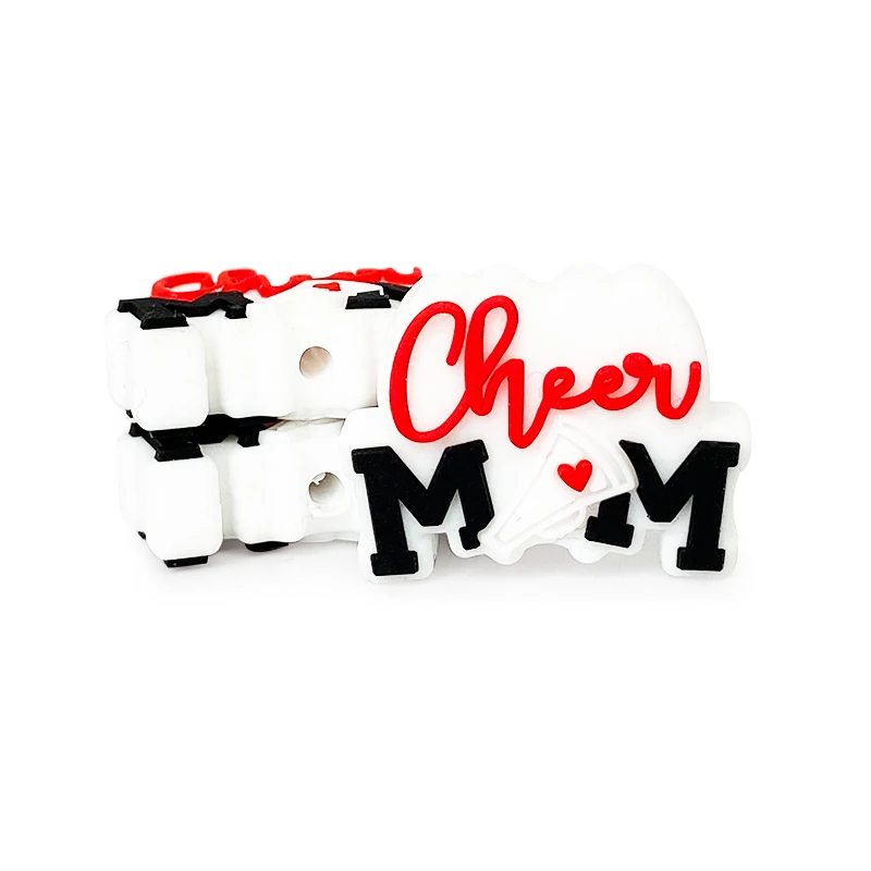 Factory Price Non-toxic Baby Chewable Teething Bead cheer mom Silicone Charms Focal Beads Beadable