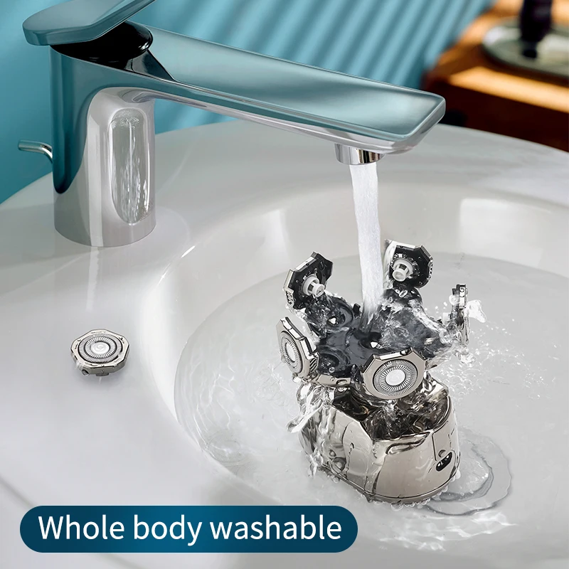 silver baldheaded razor machine with 6 head USD portable 6D individual floating blade electric shaver