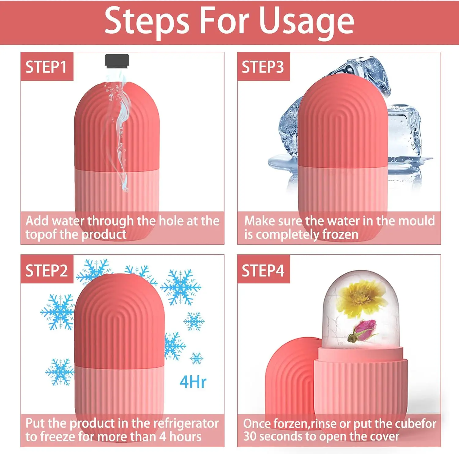 De-Puff Eye Bags Reduce Migraine Pain Reusable Face Massage Skin Care Ice Cube Roller Silicone Facial Massager