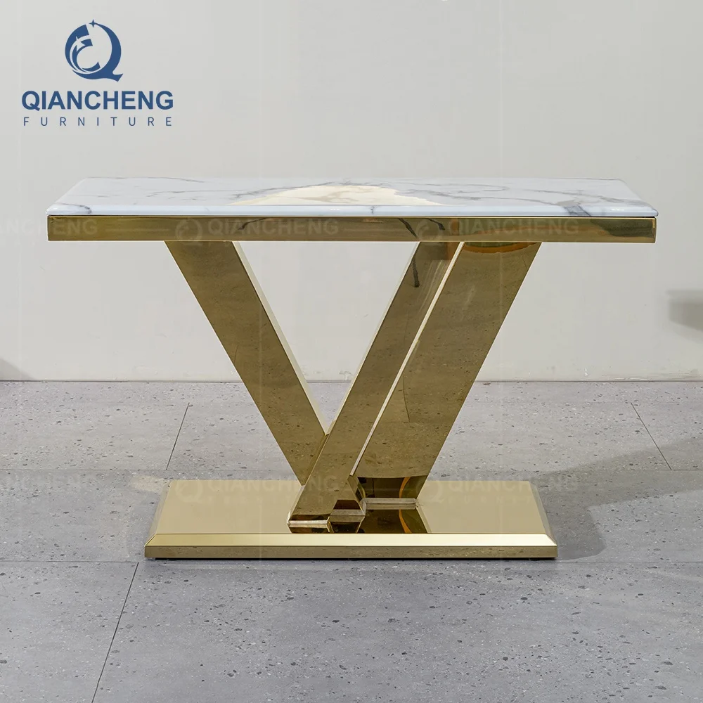QIANCHENG foshan home furniture suppliers golden stainless steel hall entryway table nordic hallway console tables