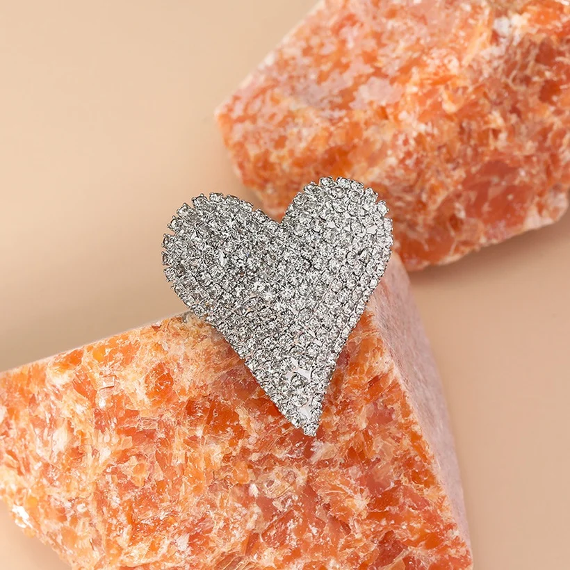 Fashion Retro Personality Lively Alloy Love Heart Full Diamond Open Adjustable Ring Accessories