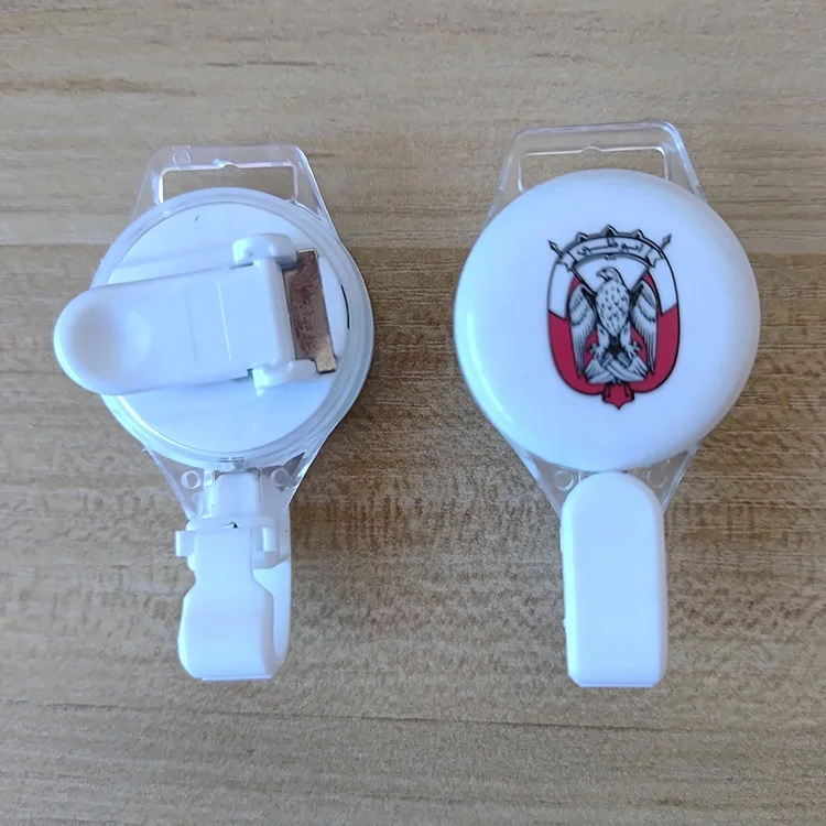 Custom Logo Branded Fancy Round Plastic Lanyard Retractable Badge Reel with 360 Rotatable Blip on the Back & a 15mm Lanyard Hole