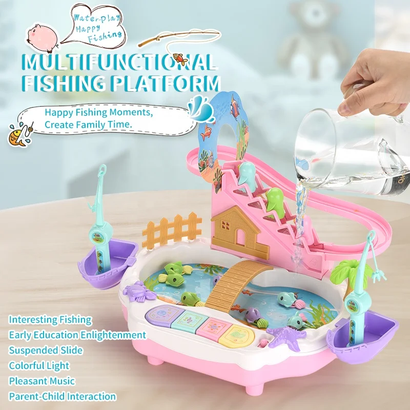 Top Seller Kids Indoor Toys Early Education Electric Multi-function Train Slide Fishing Table Game Toys Set