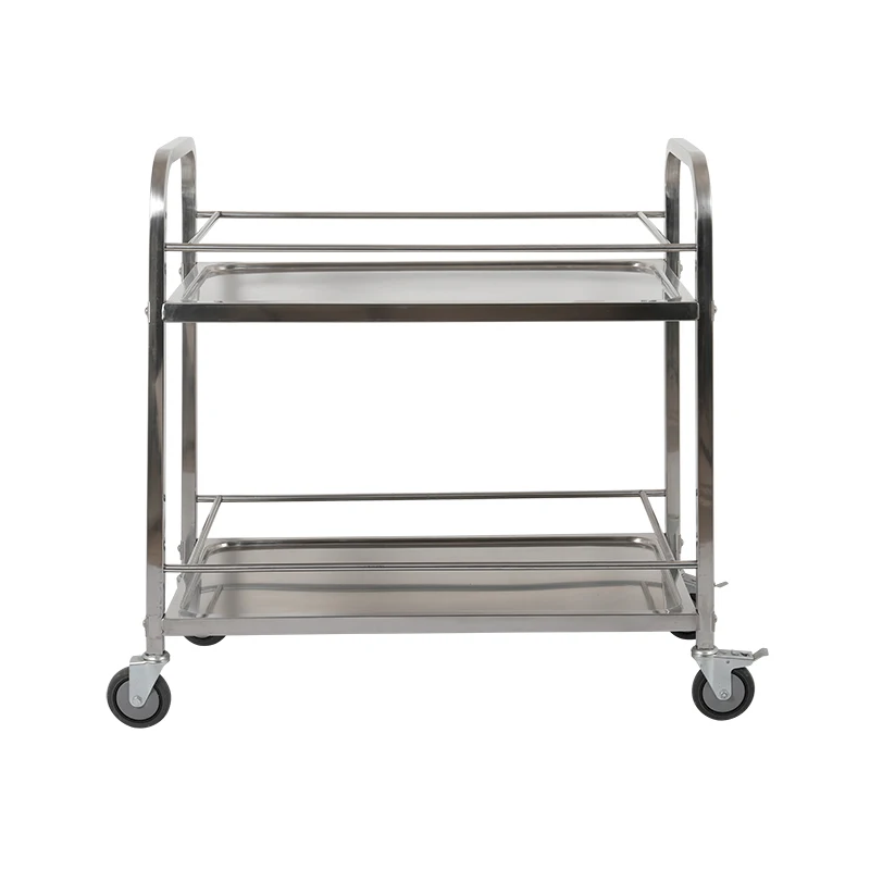Mobile Restaurant Food Stainless Steel Service Cart 2 Layers Bar Wine Trolley Hotel Dining Service Trolley Factory