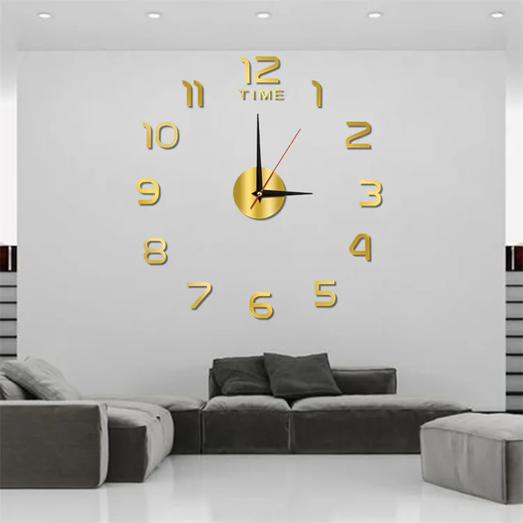 Novelty modern design home decorative wall sticker clock 3D frameless large DIY wall clock