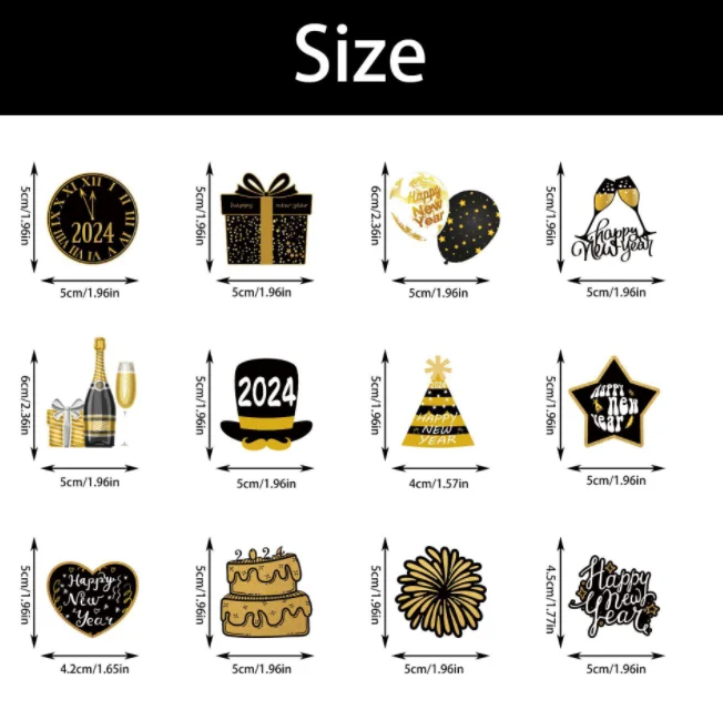Gold Black Happy New Year hat Hello 2025 firework gift design Cupcake Toppers Cake toppers for Cheer New Year Eve Party supplies