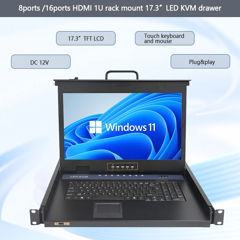 KVM-17308H KVM Switch 1U 8ports /16ports HDMI 1U rack mount 17.3 inch LED KVM drawer Support USB local console