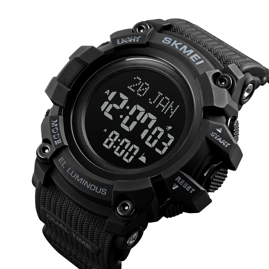 Muslim Azan Watch SKMEI 1680 Islamic Qibla Direction Azan Digital Watch New Function Sports Running 5ATM Waterproof Wristwatches