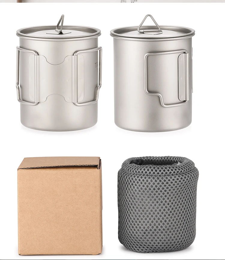 Camping mugs water Cup titanium coffee mug 450ml  Foldable Handle Titanium Pot with Lid camping accessories