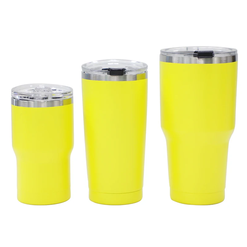 Yellow  Stainless Steel Tumbler  Double Wall vacuum insulated beer travel mug tumbler with lid