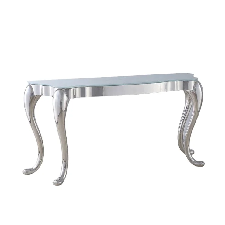Wholesale Silver Stainless Steel White Glass Top Console Table for Living Room Furniture