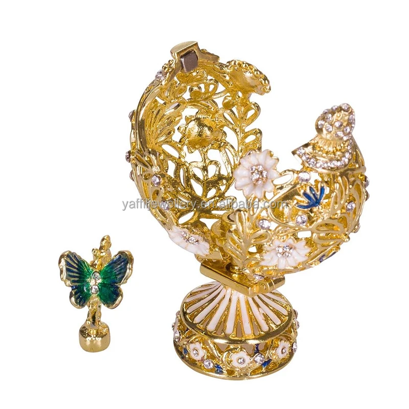 Vintage floral pattern hollowed-out Faberge mini Egg jewelry Box Hinge floral jewelry ornament