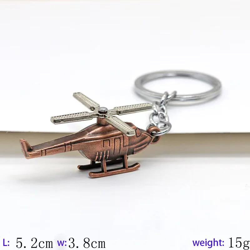 Retro Fashion 3D Helicopter Airplane Keychain Alloy Keychain Pendant with Custom Logo Carabiner Keychain for Bags and Rings