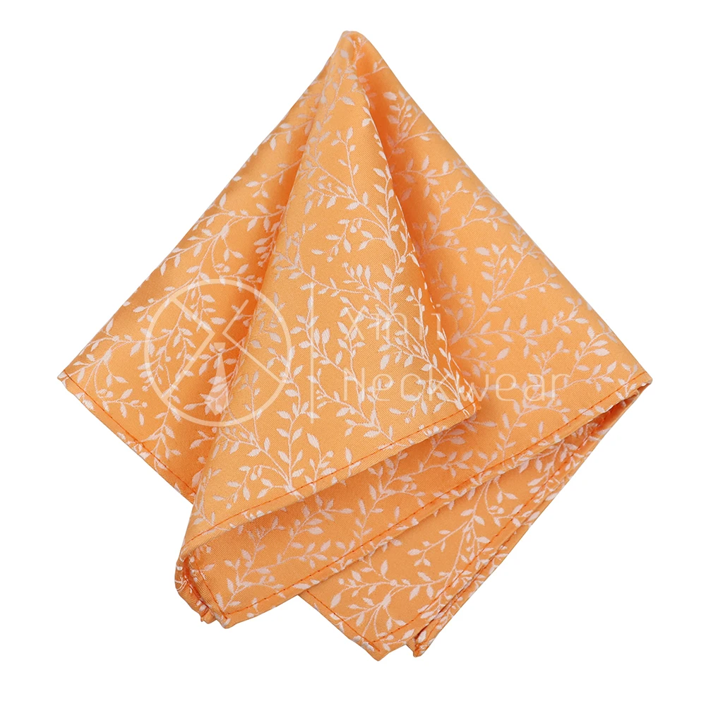 Formal Design Custom Floral Pattern Polyester Woven Jacquard Mens Orange Tie and Pocket Square Set
