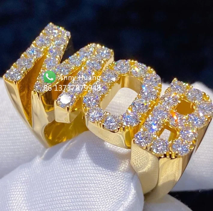 Luxury Custom Jewelry VVS Moissanite Diamond Ring Bling Iced Out Initial PSC Championship Style Class Ring Mens