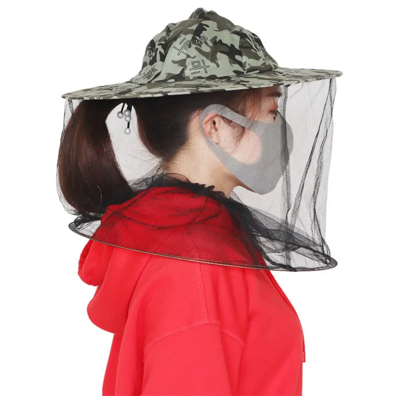 Bee Hat Outdoor Camouflage Shawl  Field Mosquito Jungle Hat Fishing Sunscreen  waterproof Cap Bucket Hats