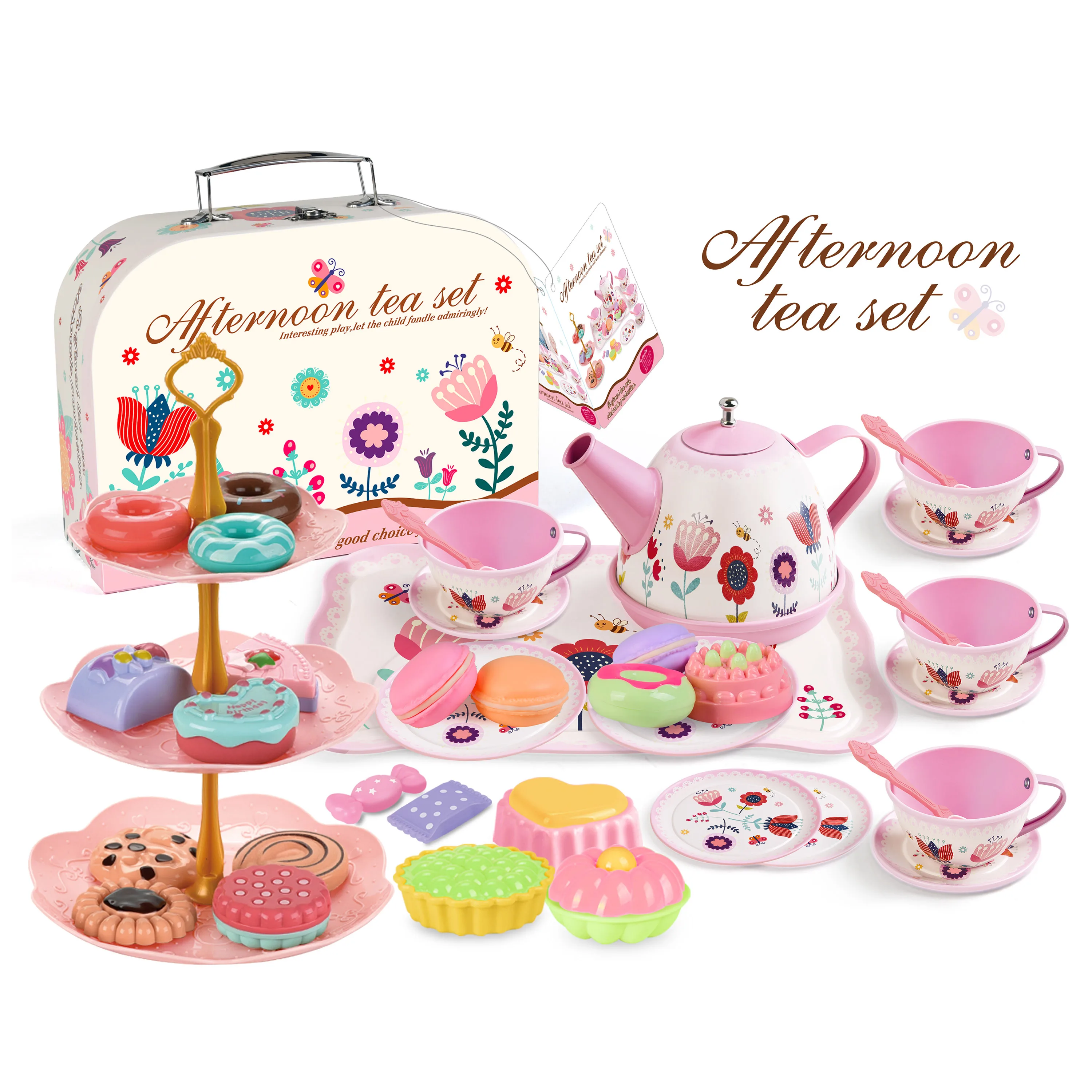 Hot sale afternoon tea set role toy girl gift luxury tea set with GCC